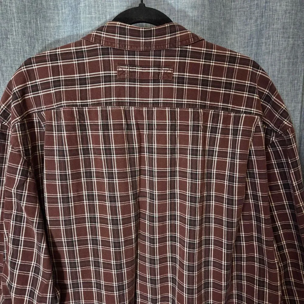Duluth Plaid Flannel Shirt Men's 3XT Rugged Weight Outdoor Workwear Maroon/Black